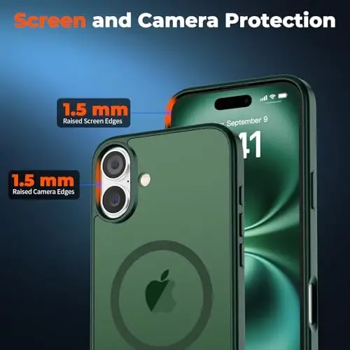 zapica Magnetic for iPhone 16 Case, [Compatible with MagSafe] [Military Grade Drop Protection] Translucent Matte Shockproof Anti-Scratch Phone Case, Forest Green - 5