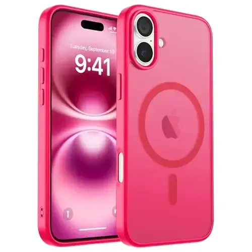 zapica Magnetic for iPhone 16 Case, [Compatible with MagSafe] [Military Grade Drop Protection] Translucent Matte Shockproof Anti-Scratch Phone Case, Hot Pink - ZAPICA
