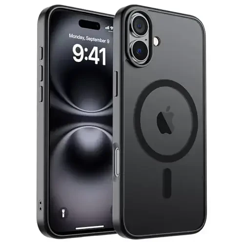zapica Magnetic for iPhone 16 Case, [Compatible with MagSafe] [Military Grade Drop Protection] Translucent Matte Shockproof Anti-Scratch Phone Case, Black - ZAPICA