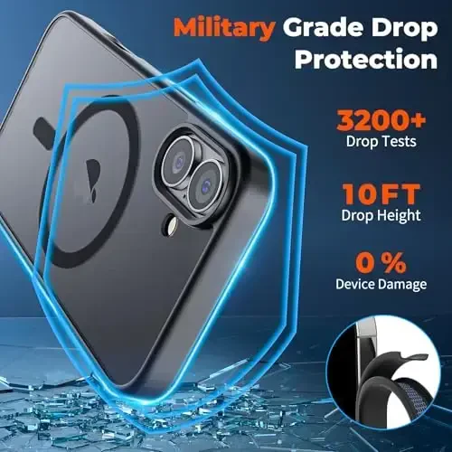 zapica Magnetic for iPhone 16 Case, [Compatible with MagSafe] [Military Grade Drop Protection] Translucent Matte Shockproof Anti-Scratch Phone Case, Black - 4