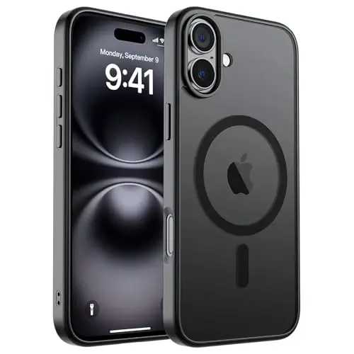 zapica Magnetic for iPhone 16 Case, [Compatible with MagSafe] [Military Grade Drop Protection] Translucent Matte Shockproof Anti-Scratch Phone Case, Black 