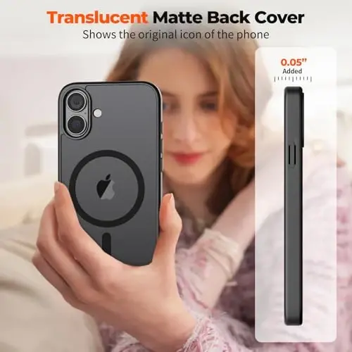 zapica Magnetic for iPhone 16 Case, [Compatible with MagSafe] [Military Grade Drop Protection] Translucent Matte Shockproof Anti-Scratch Phone Case, Black - 7