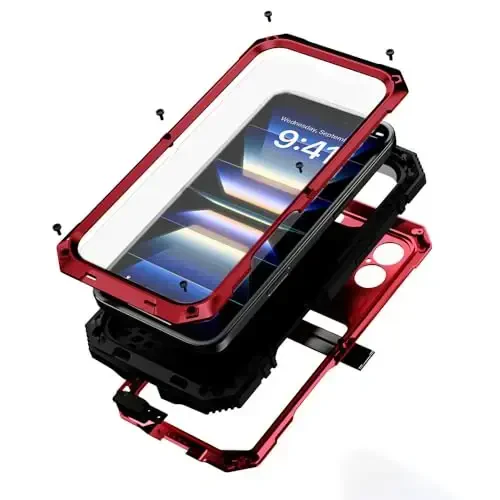 fit for iPhone 16 Case 6.1inch Heavy Duty Rugged [Aluminium Stan] Military Grade Metal Rubber [Built in Screen Protector Camera Lens ] Phone Cover (, fit for iPhone 16 6.1'' 2024) Red 
