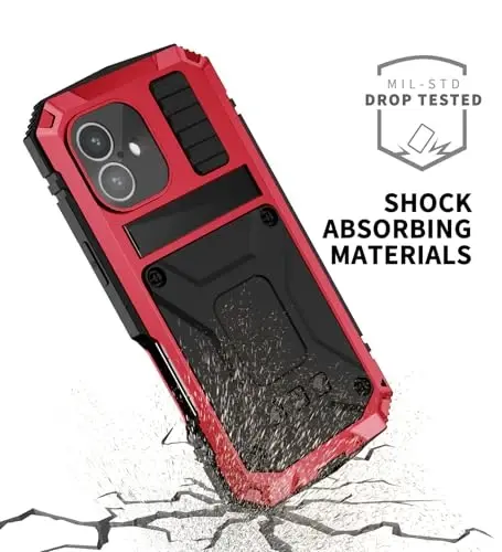 fit for iPhone 16 Case 6.1inch Heavy Duty Rugged [Aluminium Stan] Military Grade Metal Rubber [Built in Screen Protector Camera Lens ] Phone Cover (, fit for iPhone 16 6.1'' 2024) Red - 4