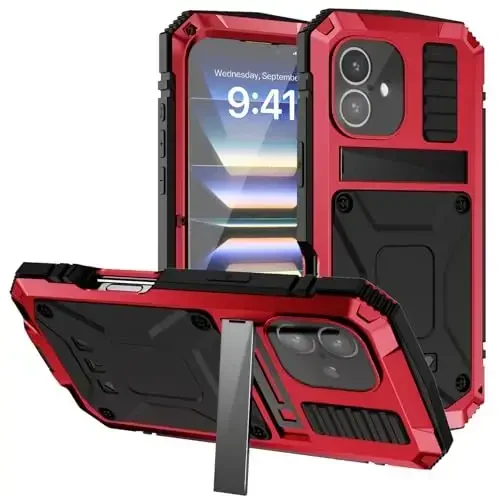 fit for iPhone 16 Case 6.1inch Heavy Duty Rugged [Aluminium Stan] Military Grade Metal Rubber [Built in Screen Protector Camera Lens ] Phone Cover (, fit for iPhone 16 6.1'' 2024) Red - LUNIVOP (1)