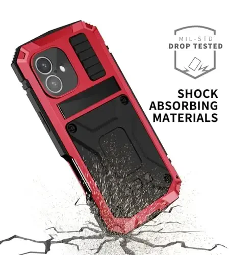 fit for iPhone 16 Case 6.1inch Heavy Duty Rugged [Aluminium Stan] Military Grade Metal Rubber [Built in Screen Protector Camera Lens ] Phone Cover (, fit for iPhone 16 6.1'' 2024) Red - 4