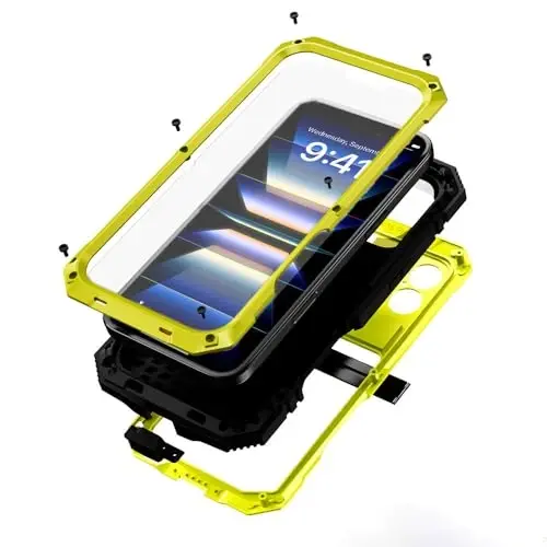 iPhone 16 Kılıfı 6.1 inç Ağır Hizmet Tipi Sağlam [Alüminyum Stan] Askeri Sınıf Metal Kauçuk [Dahili Ekran Koruyucu Kamera Lensi] Telefon Kılıfı (iPhone 16 6.1'' 2024 için uygundur) Sarı - 1