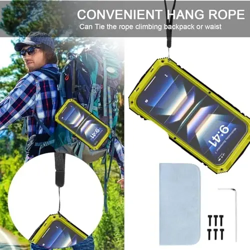 iPhone 16 Kılıfı 6.1 inç Ağır Hizmet Tipi Sağlam [Alüminyum Stan] Askeri Sınıf Metal Kauçuk [Dahili Ekran Koruyucu Kamera Lensi] Telefon Kılıfı (iPhone 16 6.1'' 2024 için uygundur) Sarı - 3