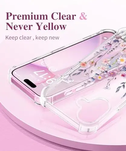 iPhone 16 Kılıfı GVIEWIN Çiçekli, Ekran Koruyucu ve Kamera Lens Koruyuculu, [Sararmaz] Kadınlar için Yumuşak Darbeye Dayanıklı Şeffaf Telefon Kılıfı, Çiçek Desenli Tasarım 6.1