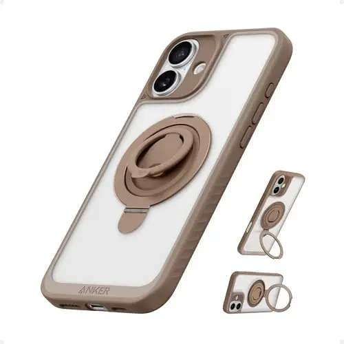 Anker Magnetic Ring Stand for iPhone 16 Case, Silicone Finger Ring Grip Stand Holder, Military Grade Drop Tested, Compatible with MagSafe, Built in Kickstand, Soft Edge Anti-Fingerprint, Rose Gold - 1