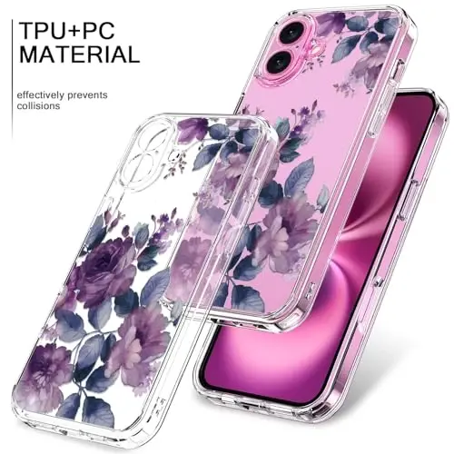 bicol for iPhone 16 Case with Screen Protector, Enhanced Camera Protection, Crystal Acrylic Clear with Fashionable Designs for Girls Women, Slim Fit Protective Phone Cover 6.1