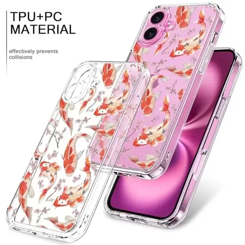 bicol for iPhone 16 Case with Screen Protector, Enhanced Camera Protection, Crystal Acrylic Clear with Fashionable Designs for Girls Women, Slim Fit Protective Phone Cover 6.1