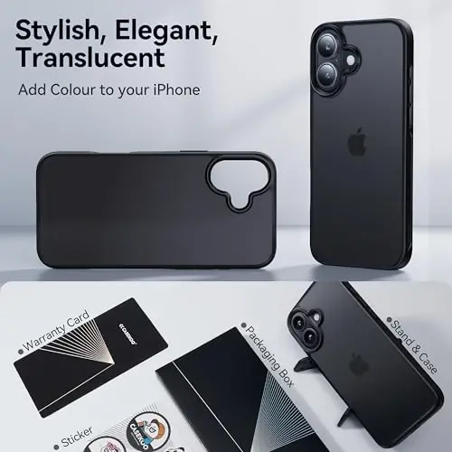 CASEKOO for iPhone 16 Case, [Never Yellow Technology] [Mil-Grade Drop Protection] Translucent Slim Cover Women Men for iPhone 16 Case Phone Case 6.1 inch, Frosted Black - 7