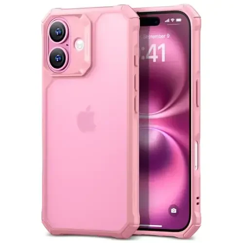ESR for iPhone 16 Case, Military-Grade Protection with Shock-Absorbing Corners, Scratch-Resistant and Anti-Yellowing Acrylic Back, Slim Protective Phone Case, Air-Armor Series, Frosted Pink - ESR