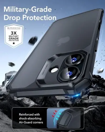 ESR for iPhone 16 Case, Military-Grade Protection with Shock-Absorbing Corners, Scratch-Resistant and Anti-Yellowing Acrylic Back, Slim Protective Phone Case, Air-Armor Series, Frosted Black - 3