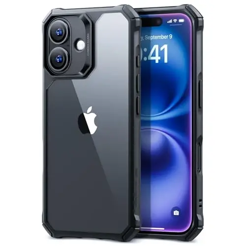 ESR for iPhone 16 Case, Military-Grade Protection with Shock-Absorbing Corners, Scratch-Resistant and Anti-Yellowing Acrylic Back, Slim Protective Phone Case, Air-Armor Series, Clear Black - 1