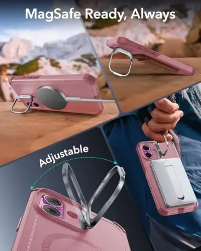 ESR for iPhone 16 Case with Stash Stand, Camera Control, 23FT Military-Grade Shock-Absorbing Drop Protection, Compatible with MagSafe Accessories, Magnetic Cyber Series, Pink - 6