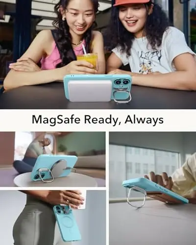 ESR for iPhone 16 Case, Camera Control Button Silicone Case with Stand, Compatible with MagSafe, Built-in Camera Stash Stand, Magnetic Phone Case for iPhone 16 Pro Max,Cloud Series,Teal - 4