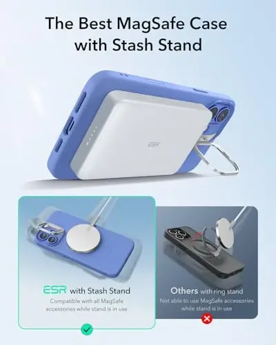 ESR for iPhone 16 Case, Camera Control Button Silicone Case with Stand, Compatible with MagSafe, Built-in Camera Stash Stand, Magnetic Phone Case, Cloud Series, Ultramarine - 3