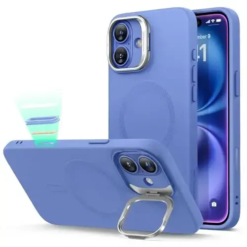 ESR for iPhone 16 Case, Camera Control Button Silicone Case with Stand, Compatible with MagSafe, Built-in Camera Stash Stand, Magnetic Phone Case, Cloud Series, Ultramarine - 1
