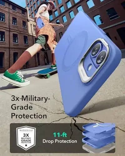 ESR for iPhone 16 Case, Camera Control Button Silicone Case with Stand, Compatible with MagSafe, Built-in Camera Stash Stand, Magnetic Phone Case, Cloud Series, Ultramarine - 6