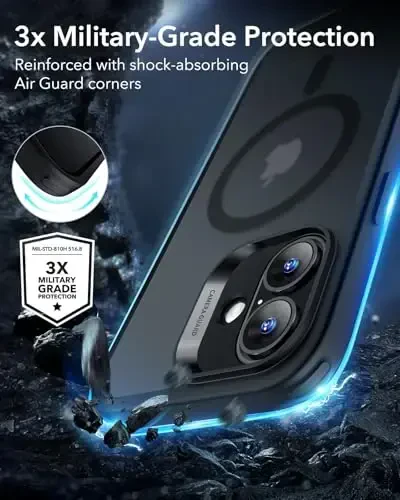 ESR for iPhone 16 Case, Compatible with MagSafe, Shockof Military-Grade tection, Magnetic Phone Case for iPhone 16, Classic Hybrid Case (HaloLock), Frosted Black - 4
