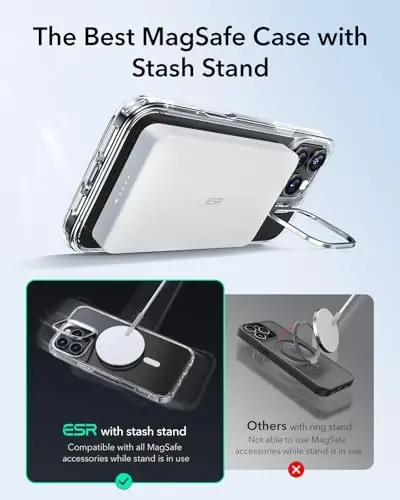 ESR for iPhone 16 Pro Case, Compatible with MagSafe, Military-Grade Protective, Built-in Stash Stand Phone Case, Scratch-Resistant Back Cover, Classic Series, Clear - 4