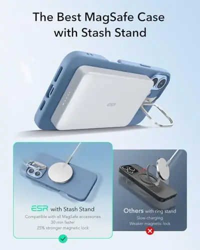 ESR for iPhone 16 Case, Silicone Case with Stand, Compatible with, Military-Grade Protection, Built-in Camera Stash Stand, Magnetic Phone Case for iPhone 16, Cloud Series, Light Blue - 4