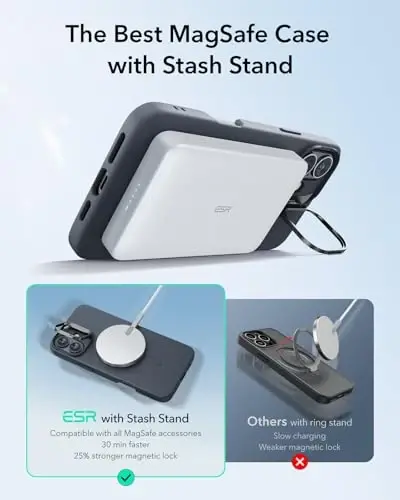 ESR for iPhone 16 Case, Silicone Case with Stand, Compatible with, Military-Grade Protection, Built-in Camera Stash Stand, Magnetic Phone Case for iPhone 16, Cloud Series, Black - 4