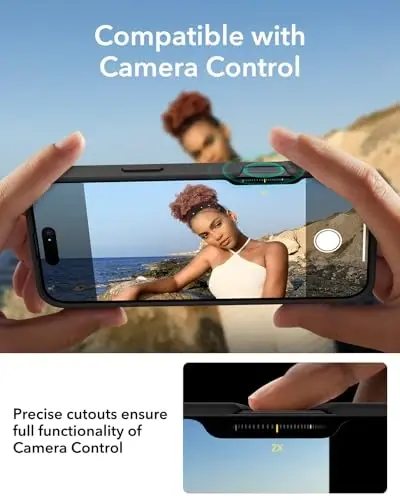 ESR for iPhone 16 Case, Silicone Case with Stand, Compatible with, Military-Grade Protection, Built-in Camera Stash Stand, Magnetic Phone Case for iPhone 16, Cloud Series, Black - 6