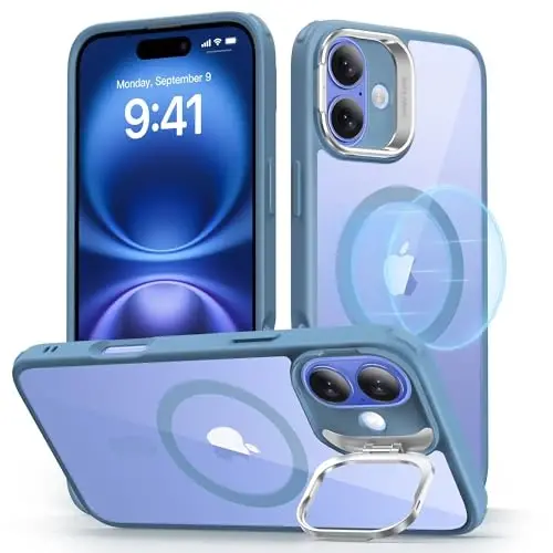 ESR for iPhone 16 Case, Compatible with, Military-Grade Protective Case, Built-in Stash Stand Phone Case, Scratch-Resistant Back Cover, Classic Series, Clear Blue - 1