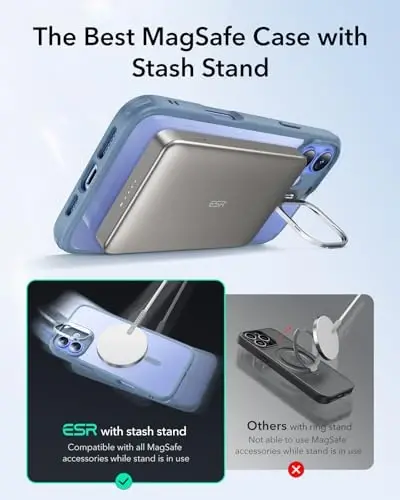 ESR for iPhone 16 Case, Compatible with, Military-Grade Protective Case, Built-in Stash Stand Phone Case, Scratch-Resistant Back Cover, Classic Series, Clear Blue - 2