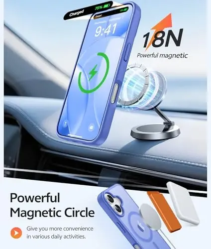 FNTCASE for iPhone 16 Case [Compatible with Magsafe] Translucent Matte Cases with [Screen Protector] Military Grade Shockproof Protective Phone Cover - Ultramarine - 3