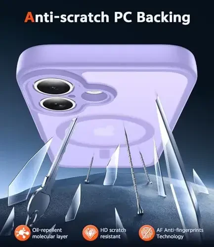 FNTCASE for iPhone 16 Case Matte: Magnetic Phone Cases with Screen Protector Drop Proof Compatible with Magsafe Slim Anti Yellowing Rugged Shockproof Protective Translucent Cell Cover (C-Purple) - 5