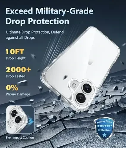 FNTCASE for iPhone 16 Case Clear: Phone Cases Compatible with Magsafe Slim Anti Yellowing Military Grade Drop Protection Rugged Shockproof Protective Transparent Cell Phone Cover (B-Clear) - 3