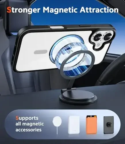 FNTCASE for iPhone 16 Case Clear: Magnetic Phone Cases with Screen Protector Drop Proof Compatible with Magsafe Slim Anti Yellowing Rugged Shockproof Protective Transparent Cell Cover (B-Black) - 9