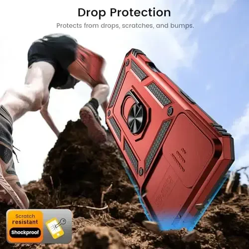 Goton Compatible for iPhone 16 Case with Screen Protector - Slide Camera Cover Protective Phone Case with Ring Stand, Heavy Duty Shockproof Rugged Bumper for iPhone 16 Accessories Red - 3