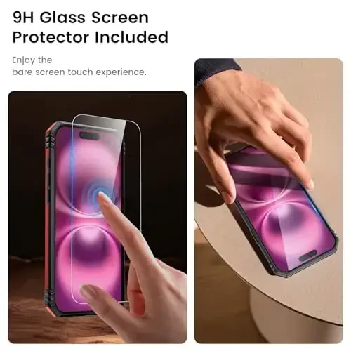 Goton Compatible for iPhone 16 Case with Screen Protector - Slide Camera Cover Protective Phone Case with Ring Stand, Heavy Duty Shockproof Rugged Bumper for iPhone 16 Accessories Red - 4