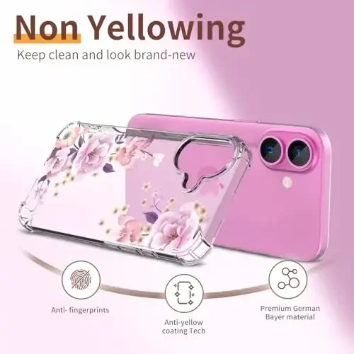 ilnehc for iPhone 16 Case,[3 in 1] with Screen Protector & Camera Lens Protector, Flower Pattern Design,Clear Soft Shockproof Slim Floral Phone Cover for Women Girls 2024 6.1