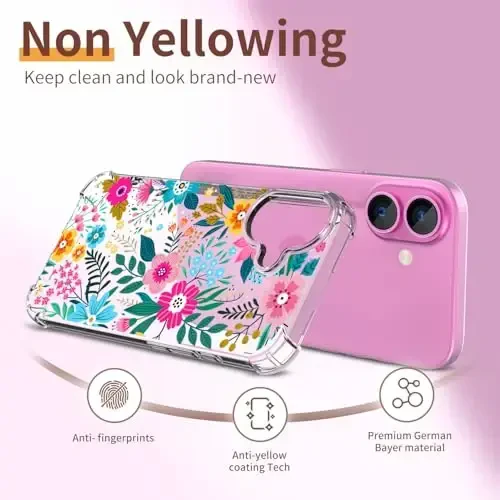 ilnehc for iPhone 16 Case,[3 in 1] with Screen Protector & Camera Lens Protector, Flower Pattern Design,Clear Soft Shockproof Slim Floral Phone Cover for Women Girls 2024 6.1