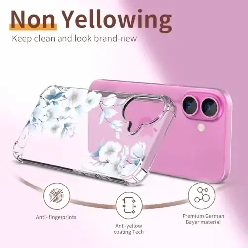 ilnehc for iPhone 16 Case,[3 in 1] with Screen Protector & Camera Lens Protector, Flower Pattern Design,Clear Soft Shockproof Slim Floral Phone Cover for Women Girls 2024 6.1