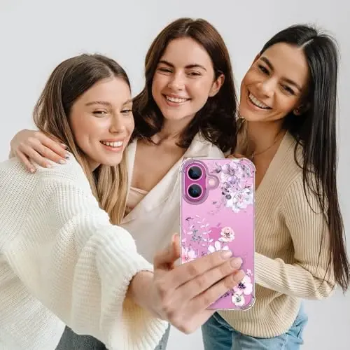 ilnehc for iPhone 16 Case,[3 in 1] with Screen Protector & Camera Lens Protector, Flower Pattern Design,Clear Soft Shockproof Slim Floral Phone Cover for Women Girls 2024 6.1