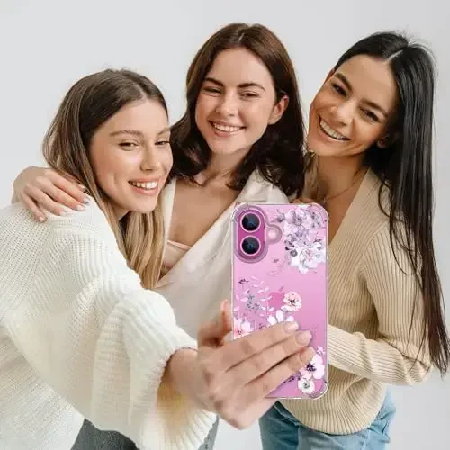 ilnehc for iPhone 16 Case,[3 in 1] with Screen Protector & Camera Lens Protector, Flower Pattern Design,Clear Soft Shockproof Slim Floral Phone Cover for Women Girls 2024 6.1