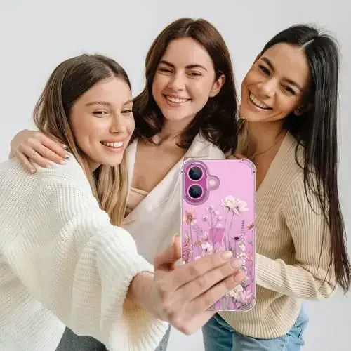 ilnehc for iPhone 16 Case,[3 in 1] with Screen Protector & Camera Lens Protector, Flower Pattern Design,Clear Soft Shockproof Slim Floral Phone Cover for Women Girls 2024 6.1