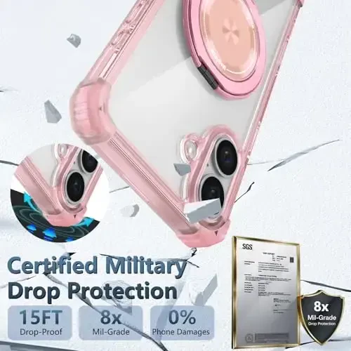 IYTRRYH for iPhone 16 Case Magnetic Compatible with MagSafe Wireless Charging,with 2 Screen Protectors,for 16 Case Built-in 360°Kickstand Ring,Military Grade Drop Heavy Duty Protection Shockproof Pink - 6