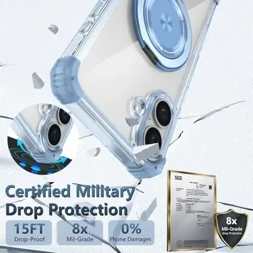 IYTRRYH for iPhone 16 Case Magnetic Compatible with MagSafe Wireless Charging,with 2 Screen Protector,for 16 Case Built-in 360°Kickstand Ring,Military Grade Drop Heavy Duty Protection Shockproof Blue - 6