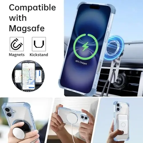 IYTRRYH for iPhone 16 Case Magnetic Compatible with MagSafe Wireless Charging,with 2 Screen Protector,for 16 Case Built-in 360°Kickstand Ring,Military Grade Drop Heavy Duty Protection Shockproof Blue - IYTRRYH (1)