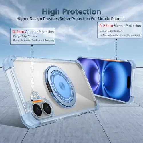 IYTRRYH for iPhone 16 Case Magnetic Compatible with MagSafe Wireless Charging,with 2 Screen Protector,for 16 Case Built-in 360°Kickstand Ring,Military Grade Drop Heavy Duty Protection Shockproof Blue - 5