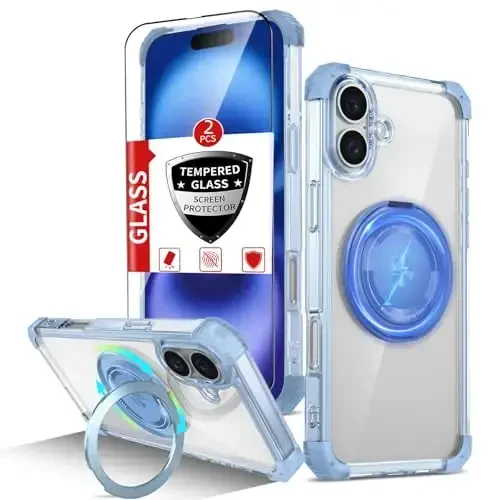 IYTRRYH for iPhone 16 Case Magnetic Compatible with MagSafe Wireless Charging,with 2 Screen Protector,for 16 Case Built-in 360°Kickstand Ring,Military Grade Drop Heavy Duty Protection Shockproof Blue 