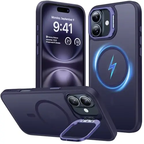 JAME for iPhone 16 Case, [Compatible with Magsafe], [Military-Grade Protection], [with Camera Stand Guard] Shockproof Slim Fit Phone Case for iPhone 16 Case, 6.1-inch, Deep Purple - 1